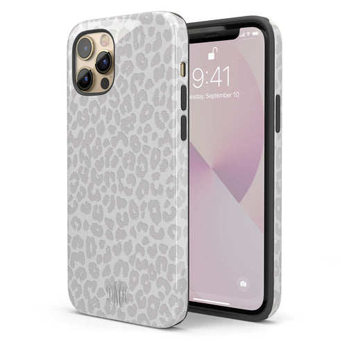 White Leopard Custom Curly Monogram iPhone Case